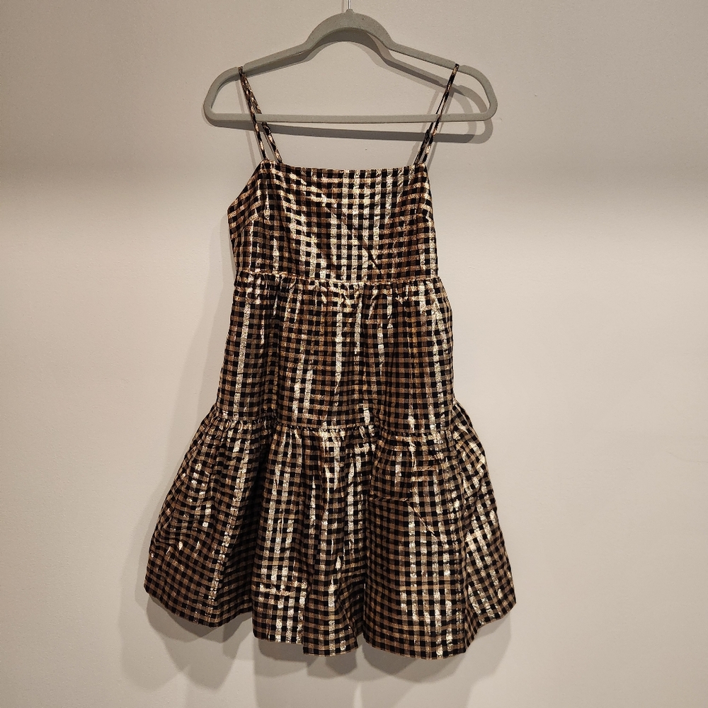 J. Crew Metallic Gold and Black Checkered Dress
